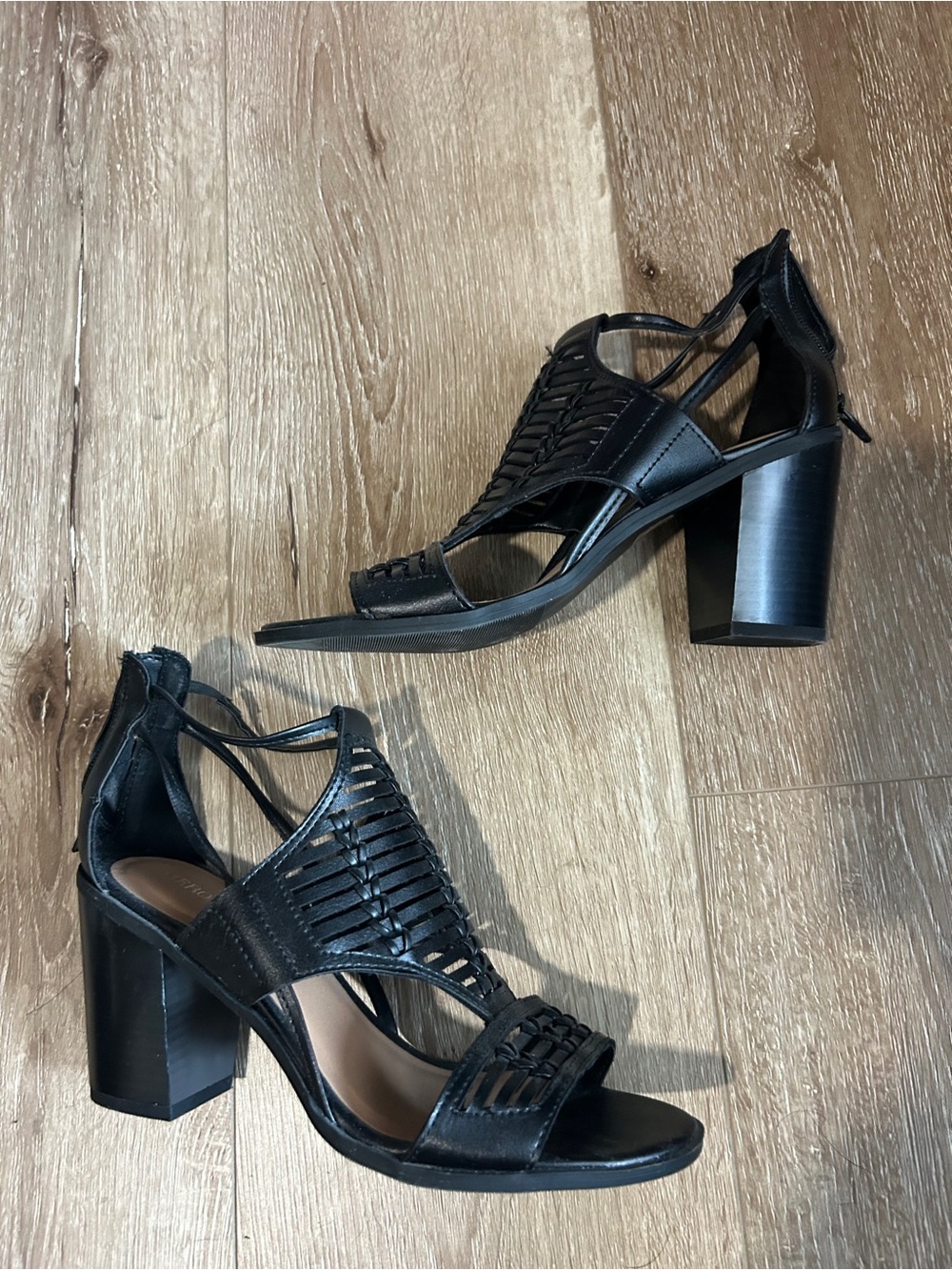 Merona Black Woven Strappy Block Heel Sandals